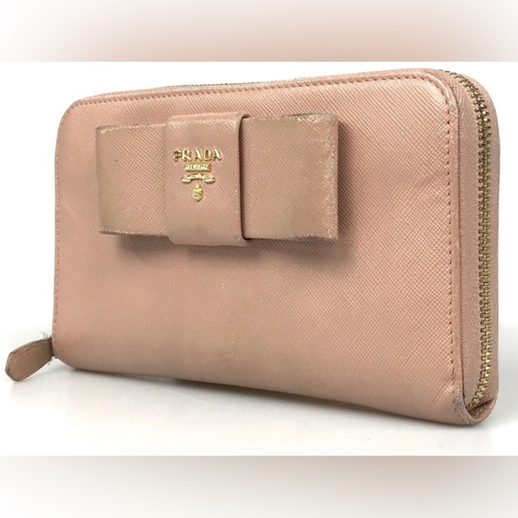 Prada Pink Saffiono Leather Long Wallet Front Bow Ribbon w Authentic Prada Card - Picture 4 of 13